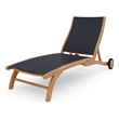 Curated Maison Perrin Teak Outdoor Reclining Chaise Lounger in Black with Wheels