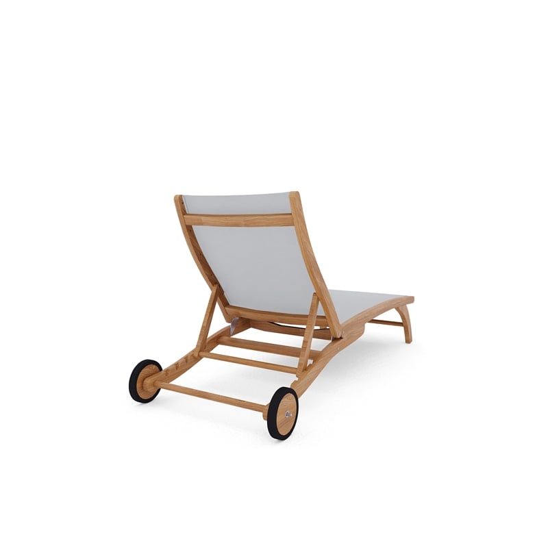 Curated Maison Perrin Teak Outdoor Reclining Chaise Lounger in White with Wheels