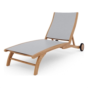 Curated Maison Perrin Teak Outdoor Reclining Chaise Lounger in White with Wheels