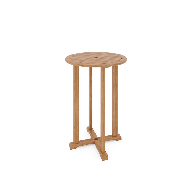Curated Maison Clement Teak Outdoor Bar Height Bistro Table with Umbrella Hole