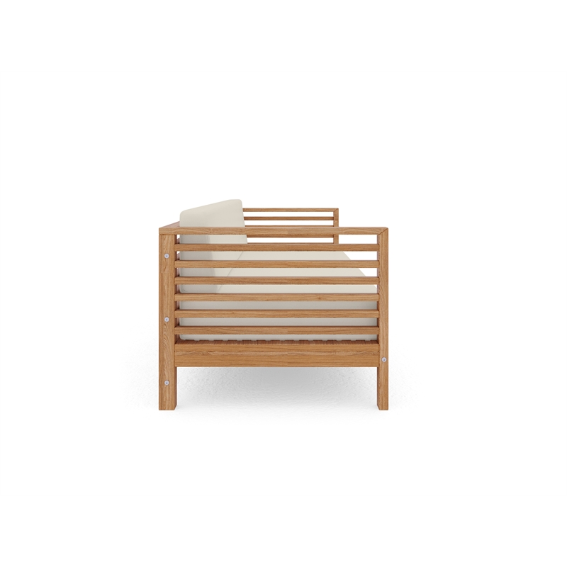 Curated Maison Sylvie 3-Person Teak Outdoor Sofa with Canvas Cushions in Tan