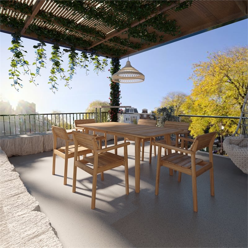 Curated Maison Riva 5-Piece Teak Outdoor Dining Set with Armchairs in Natural