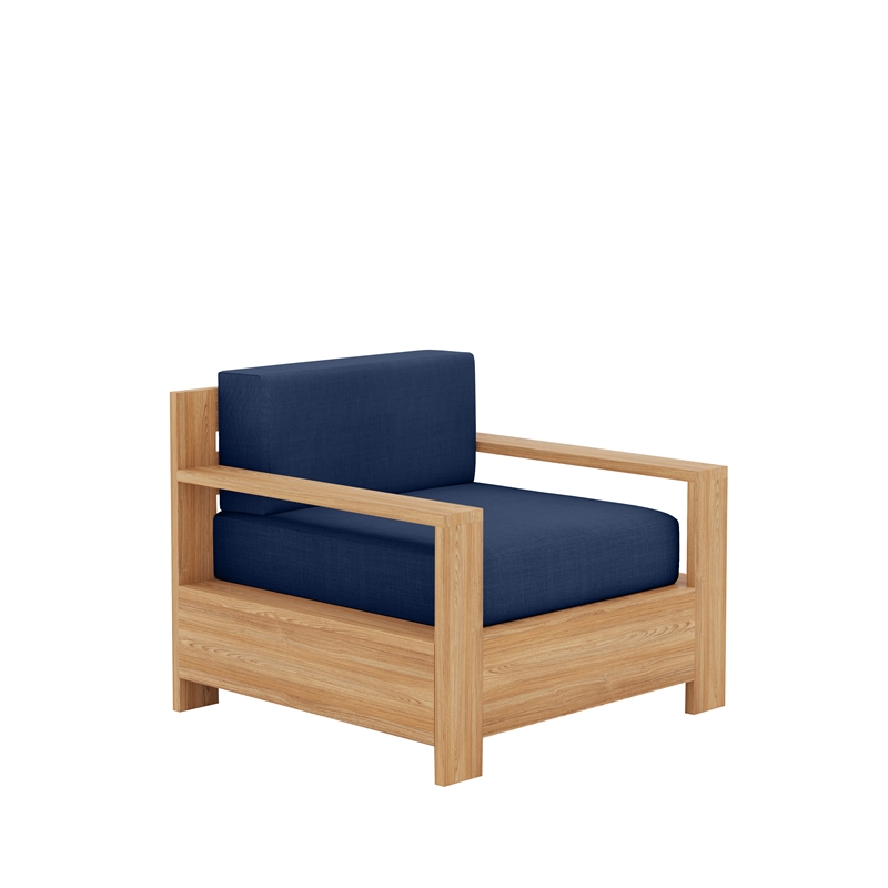 Curated Maison Lothair 4-Pc Teak Outdoor Patio Deep Seating Set w/ Navy Cushions