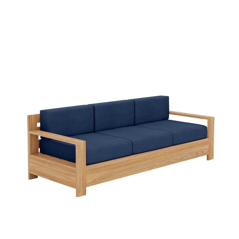 Curated Maison Lothair 4-Pc Teak Outdoor Patio Deep Seating Set w/ Navy Cushions