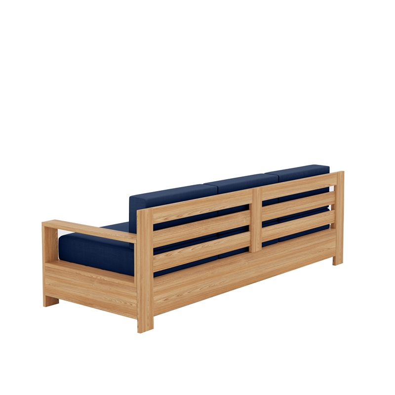 Curated Maison Lothair 4-Pc Teak Outdoor Patio Deep Seating Set w/ Navy Cushions