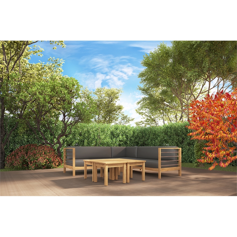Curated Maison Leon 7-piece Teak Outdoor Sectional Deep Seating Set w/ Charcoal