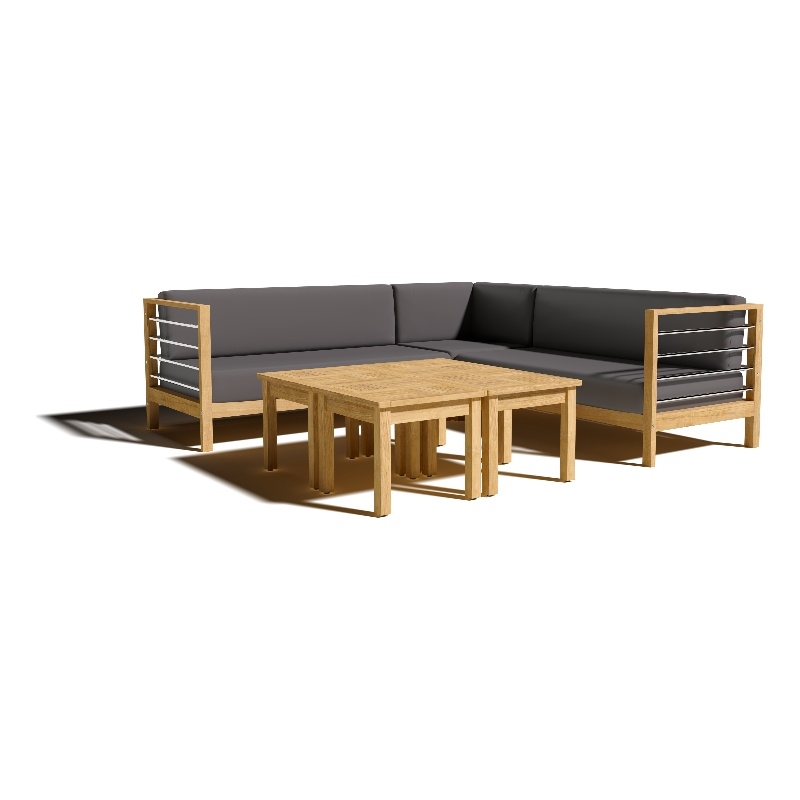 Curated Maison Leon 7-piece Teak Outdoor Sectional Deep Seating Set w/ Charcoal