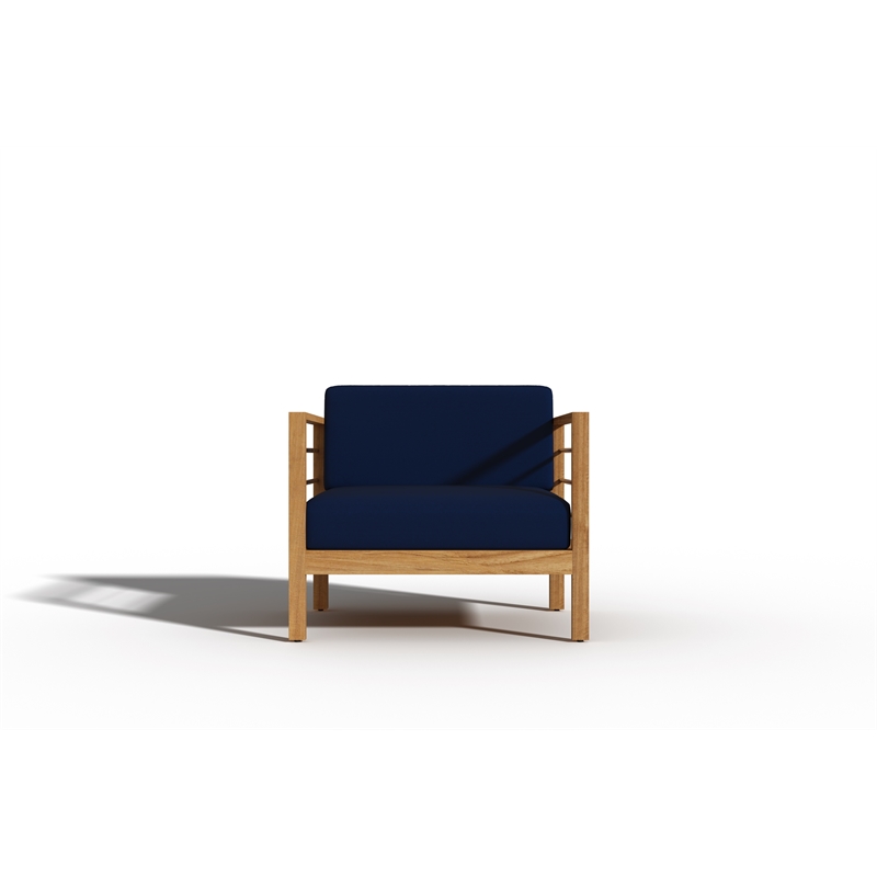 Curated Maison Leon 4-Piece Teak Outdoor Patio Deep Seating Set w/ Navy Cushions