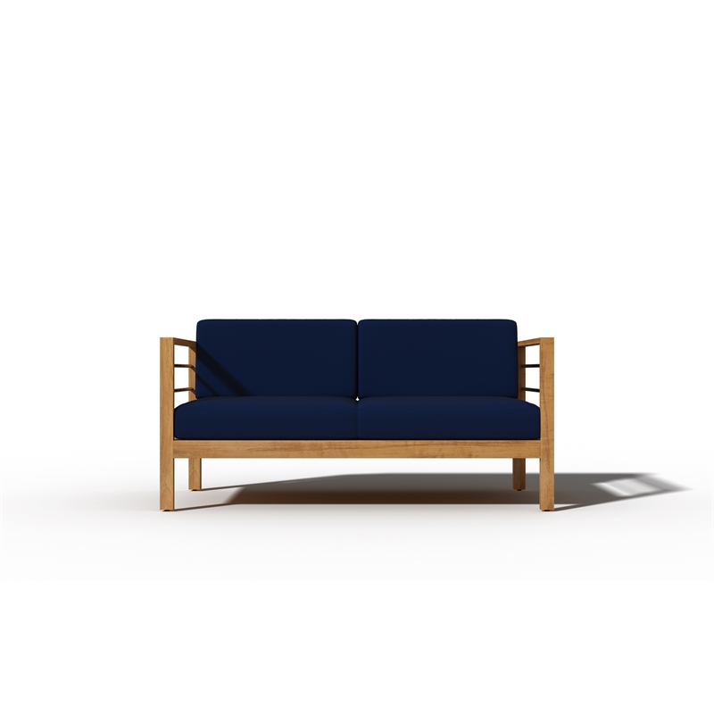 Curated Maison Leon 4-Piece Teak Outdoor Patio Deep Seating Set w/ Navy Cushions