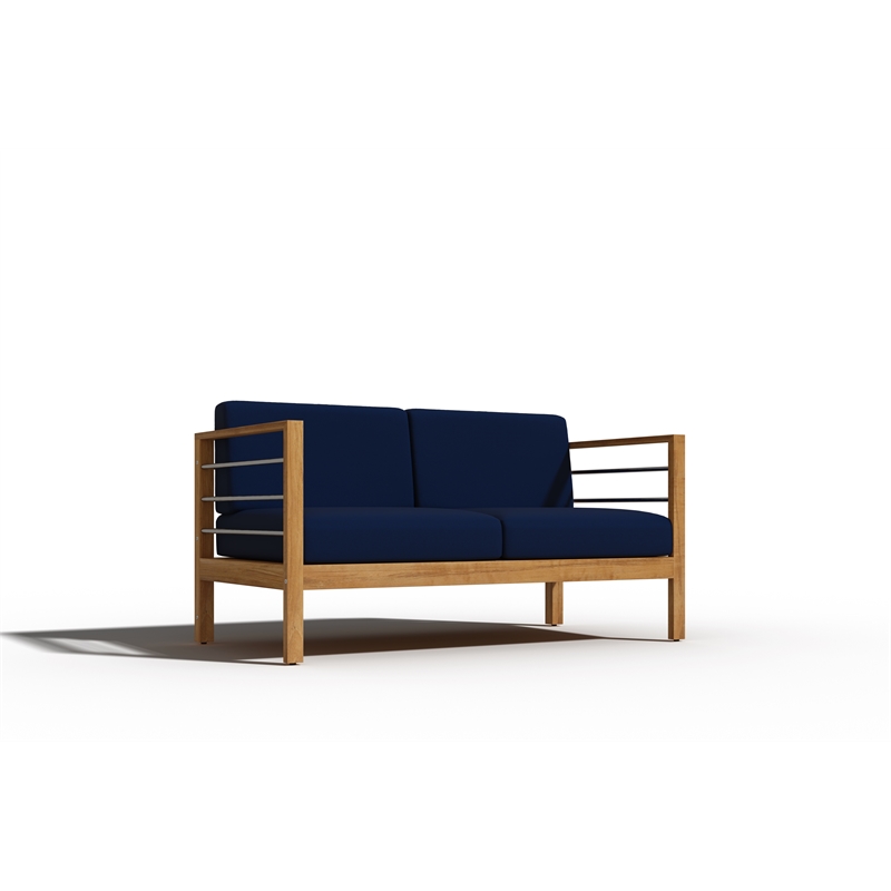 Curated Maison Leon 4-Piece Teak Outdoor Patio Deep Seating Set w/ Navy Cushions