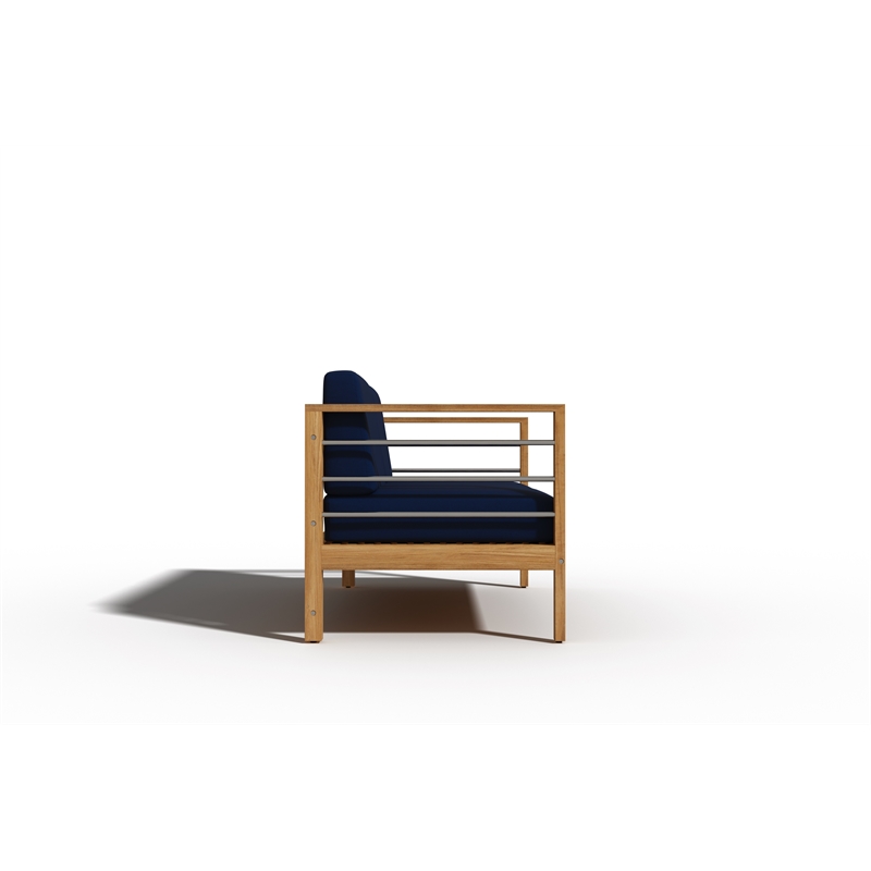 Curated Maison Leon 4-Piece Teak Outdoor Patio Deep Seating Set w/ Navy Cushions