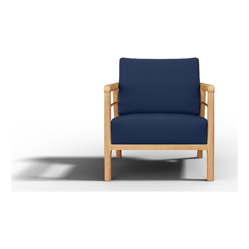 Curated Maison Daniele Teak Deep Seating Outdoor Club Chair with Navy Cushion