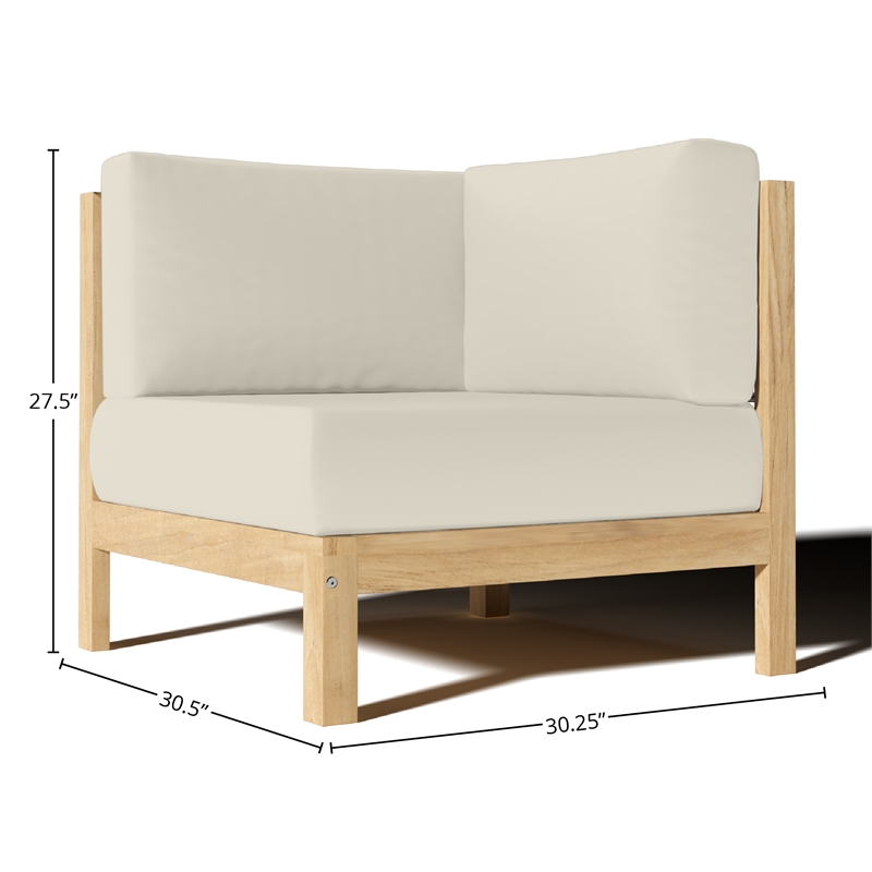 Curated Maison Leon Teak Outdoor Sectional Corner with Canvas Cushion in Tan