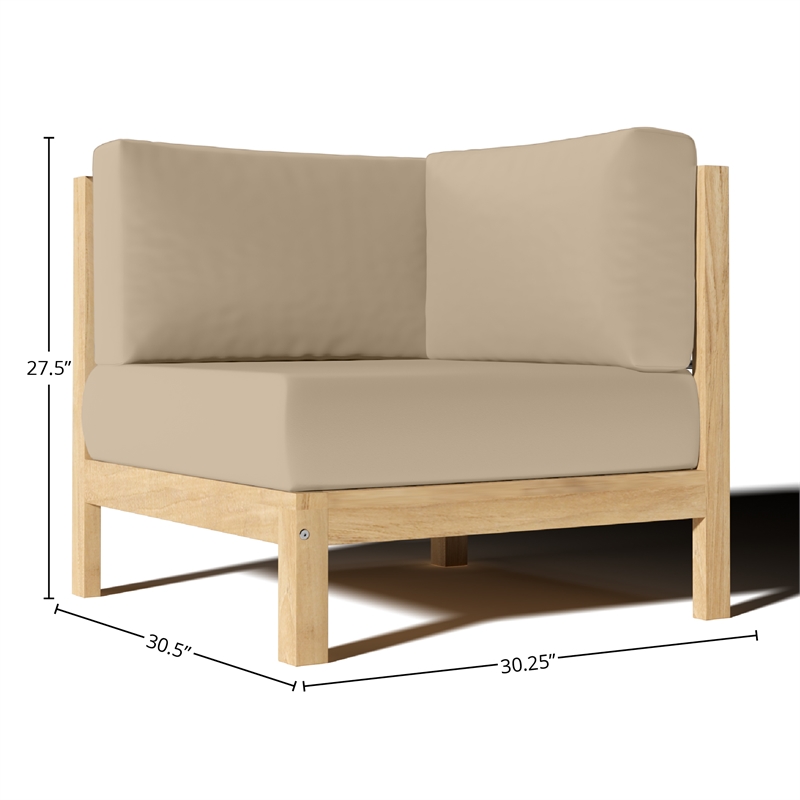 Curated Maison Leon Teak Outdoor Sectional Corner with Fawn Cushion in Camel