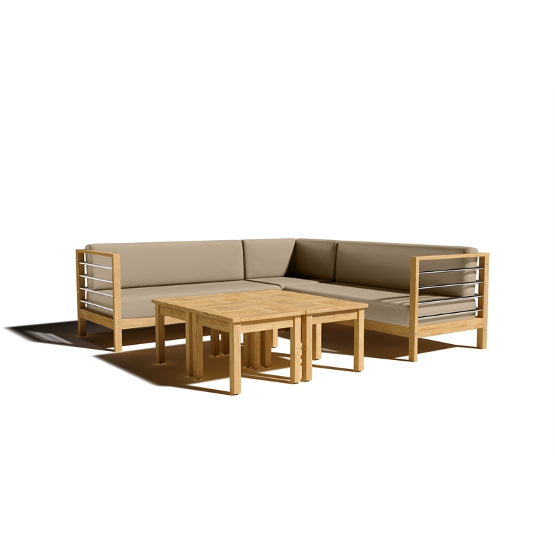 Curated Maison Leon Teak Outdoor Sectional Corner with Fawn Cushion in Camel
