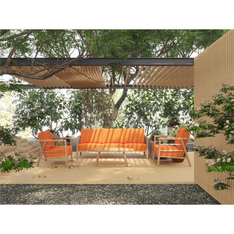 Curated Maison Daniele 86-inch Teak Deep Seating Outdoor Sofa with Melon Cushion