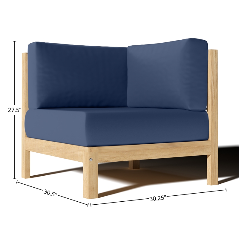 Curated Maison Leon Teak Outdoor Sectional Corner with Navy Cushion