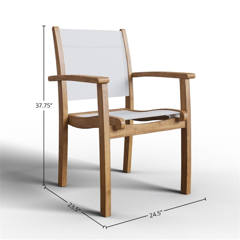 Curated Maison Perrin Stacking Teak Outdoor Dining Armchair in White (Set of 4)