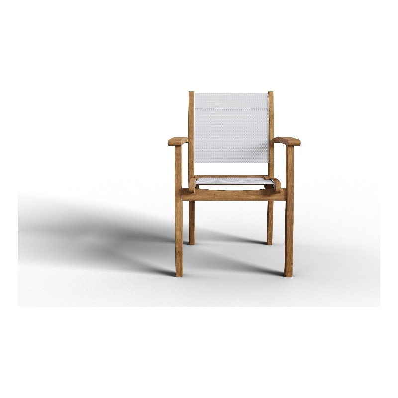 Curated Maison Perrin Stacking Teak Outdoor Dining Armchair in White (Set of 4)