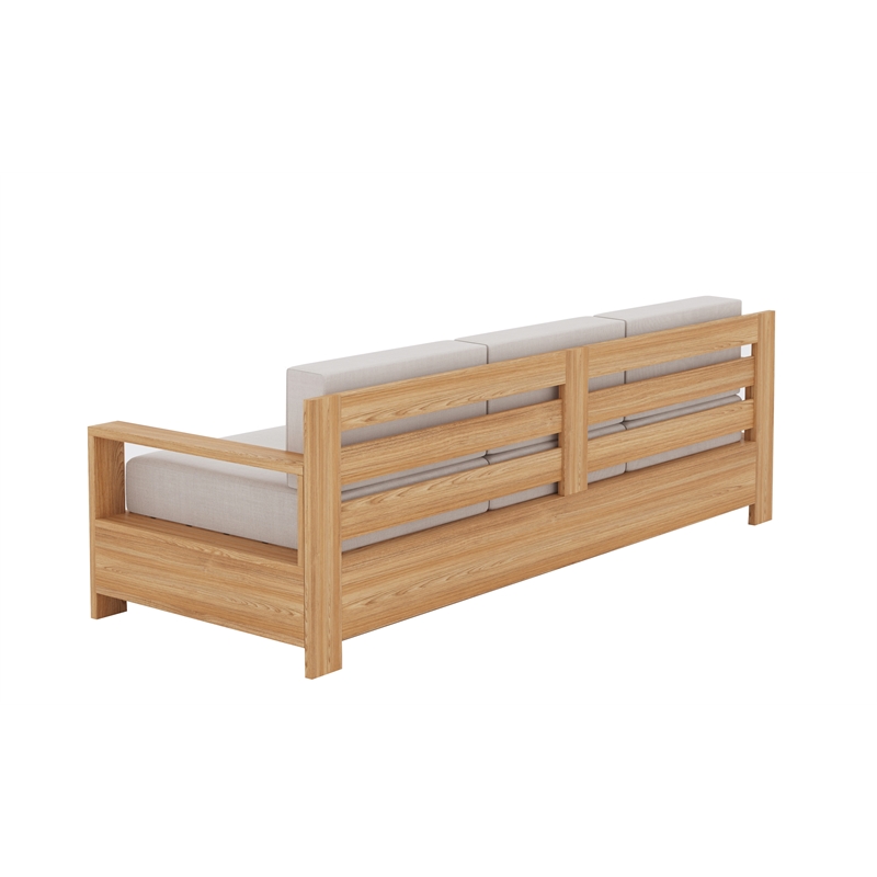 Curated Maison Lothair Teak Deep Seating Outdoor Sofa with Canvas Cushions Tan