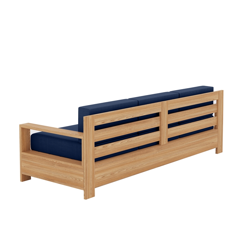 Curated Maison Lothair Teak Deep Seating Outdoor Sofa with Navy Cushions