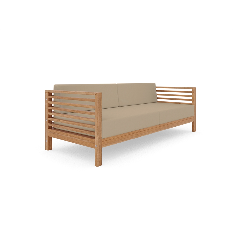Curated Maison Sylvie 3-Person Teak Outdoor Sofa with Fawn Cushions