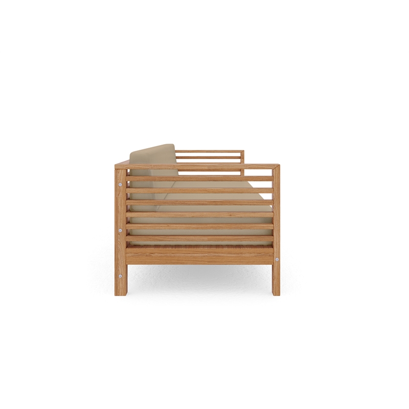 Curated Maison Sylvie 3-Person Teak Outdoor Sofa with Fawn Cushions