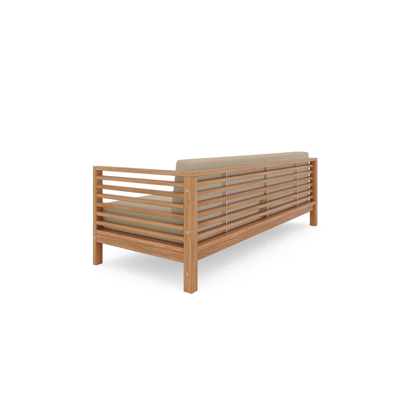 Curated Maison Sylvie 3-Person Teak Outdoor Sofa with Fawn Cushions