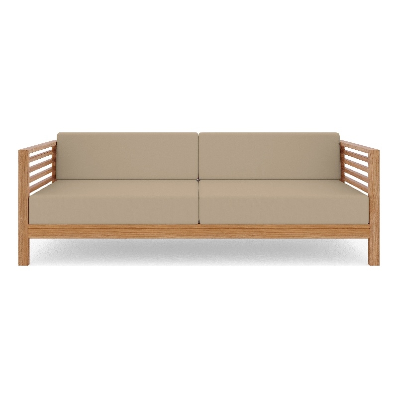 Curated Maison Sylvie 3-Person Teak Outdoor Sofa with Fawn Cushions