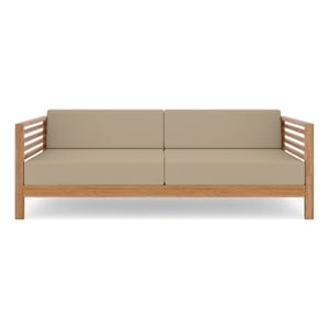 Curated Maison Sylvie 3-Person Teak Outdoor Sofa with Fawn Cushions