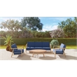 Curated Maison Daniele 4-Pc Teak Outdoor Patio Deep Seating Set w/ Navy Cushions