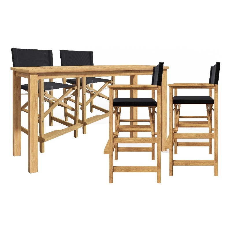 Curated Maison Directeur 5-Piece Counter Height Teak Outdoor Dining Set in Black