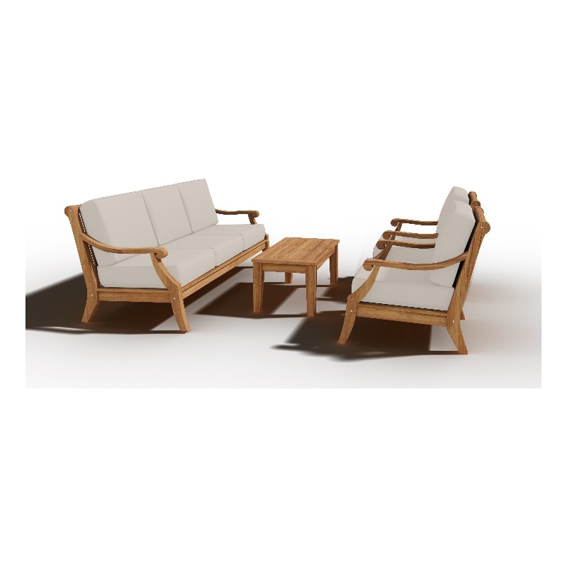 Curated Maison Adrien 4-PC Teak Outdoor Patio Deep Seating Set w/ Beige Cushions