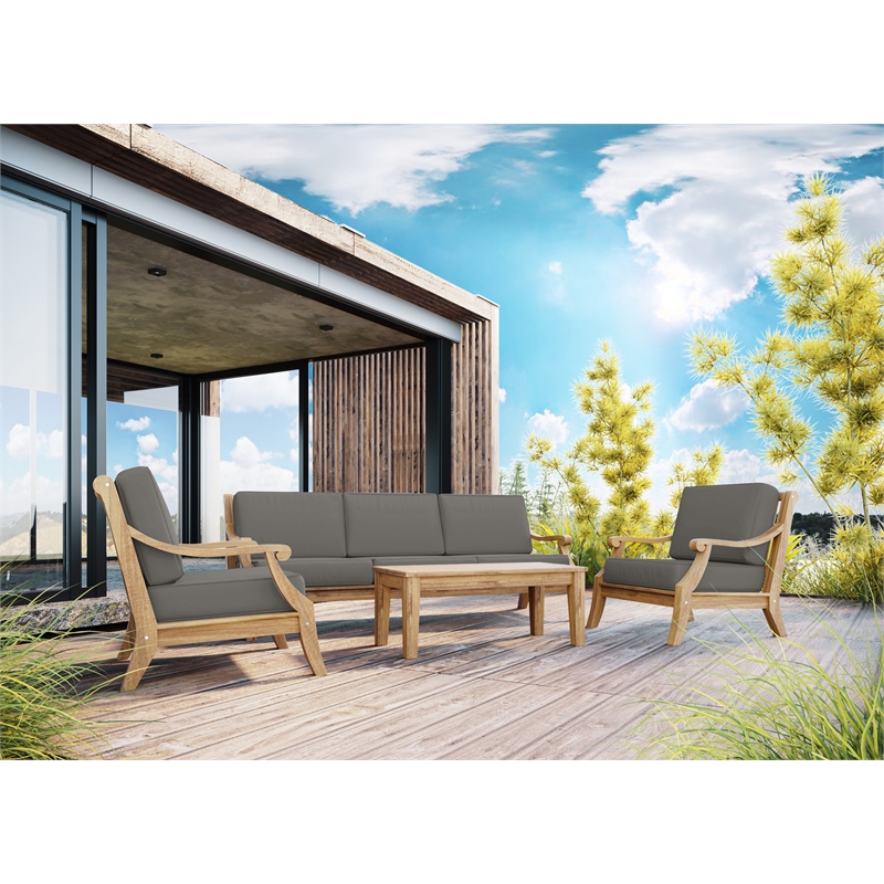 Curated Maison Adrien 4-Piece Teak Outdoor Patio Deep Seating Set with Charcoal