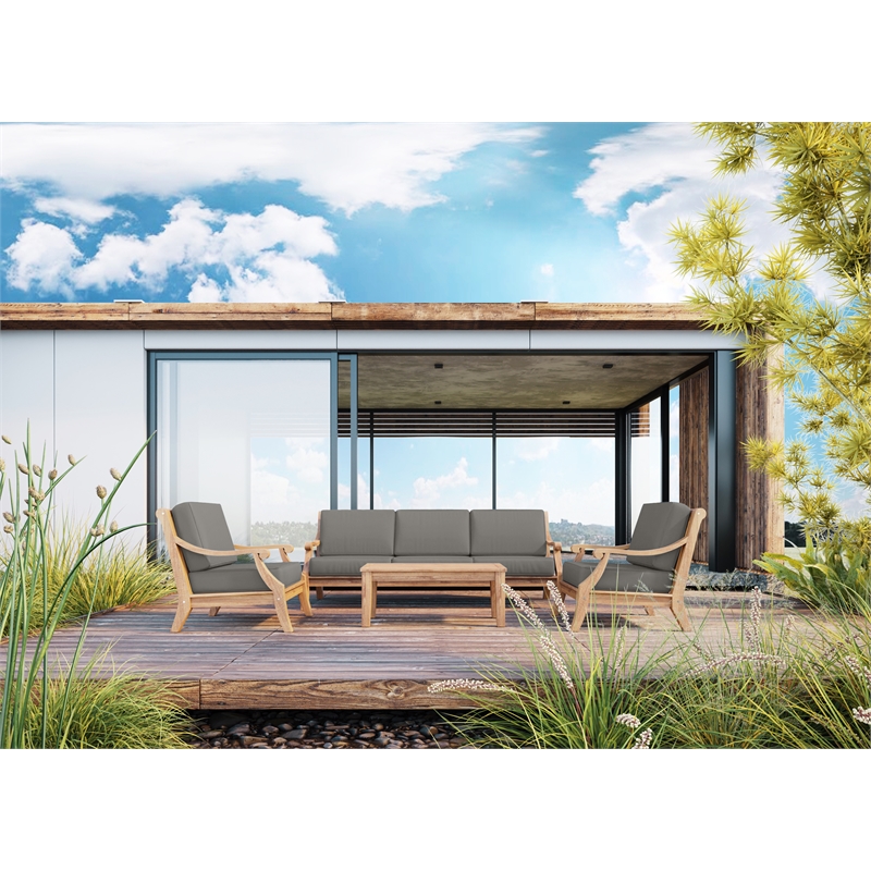 Curated Maison Adrien 4-Piece Teak Outdoor Patio Deep Seating Set with Charcoal