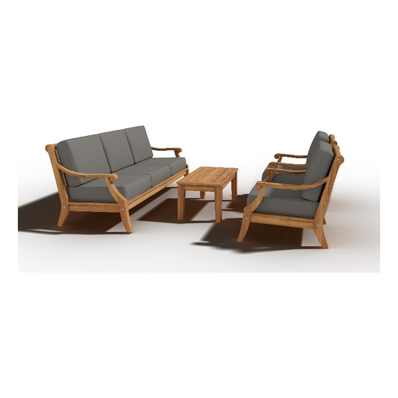 Curated Maison Adrien 4-Piece Teak Outdoor Patio Deep Seating Set with Charcoal