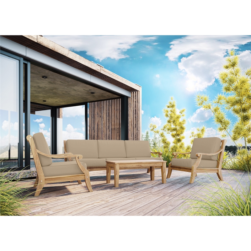 Curated Maison Adrien 4-Piece Teak Outdoor Patio Deep Seating Set with Fawn