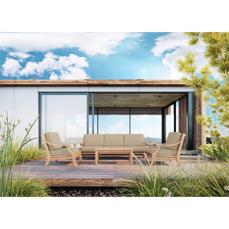 Curated Maison Adrien 4-Piece Teak Outdoor Patio Deep Seating Set with Fawn