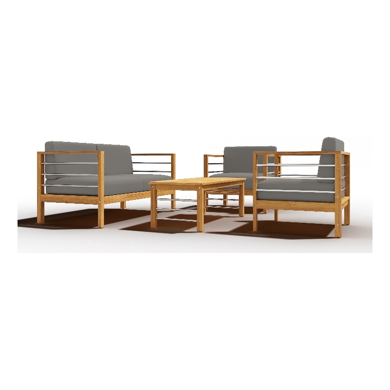 Curated Maison Leon 4-Piece Teak Outdoor Patio Deep Seating Set with Charcoal
