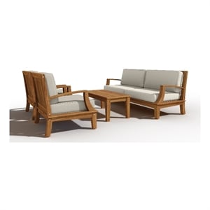 Curated Maison Eliane 4Pc Teak Outdoor Patio Deep Seating Set with Cushions Tan