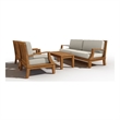 Curated Maison Eliane 4Pc Teak Outdoor Patio Deep Seating Set with Cushions Tan