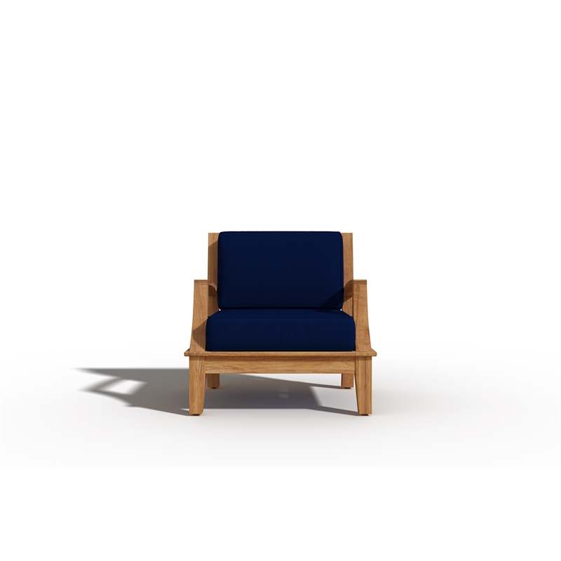 Curated Maison Eliane 4Pc Teak Outdoor Patio Deep Seating Set with Navy