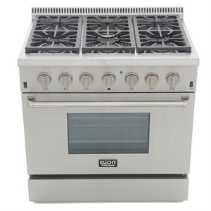 Kucht Professional 36&quot Dual Fuel Natural Gas Range with Knobs in Silver