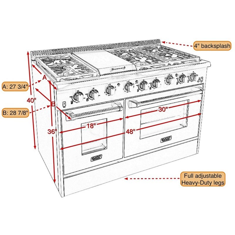 Kucht Professional Stainless Steel Dual Fuel Natural Gas Range in Silver