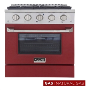 Kucht Professional 30&quot Modern Stainless Steel Natural Gas Range in Red/Silver
