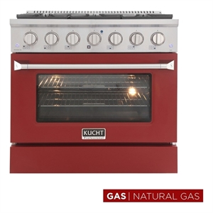Kucht Professional 36&quot Modern Stainless Steel Natural Gas Range in Red/Silver