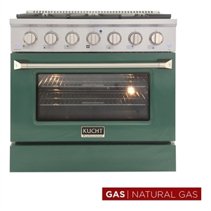 Kucht Professional 36&quot Modern Stainless Steel Natural Gas Range in Green/Silver