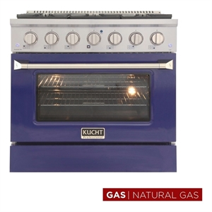 Kucht Professional 36&quot Stainless Steel Natural Gas Range in Blue and Silver