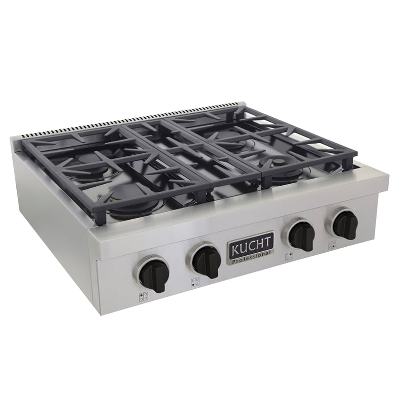 30 in. Natural Gas Range Top in Stainless Steel with Tuxedo Black Knobs