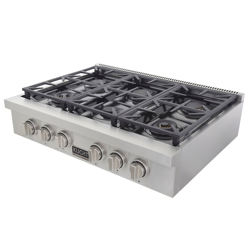36 in. Natural Gas Range Top in Stainless Steel with Classic Silver Knobs